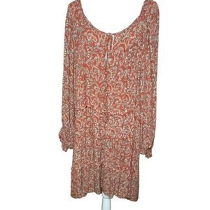 Romantic Gypsy Paisley Tiered Dress Women's Plus 4X Rust Orange Long Sleeve